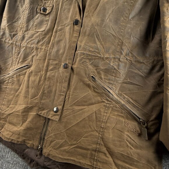 Barbour Winter Force Parka Fleece Lined USA Size 8 Waxed Jacket Women Brown - Picture 5 of 16